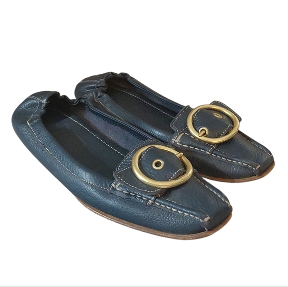 Coach Nellie Dark Blue Leather Flats Driving Shoe Loafers Size 7.5 B - Picture 10 of 11